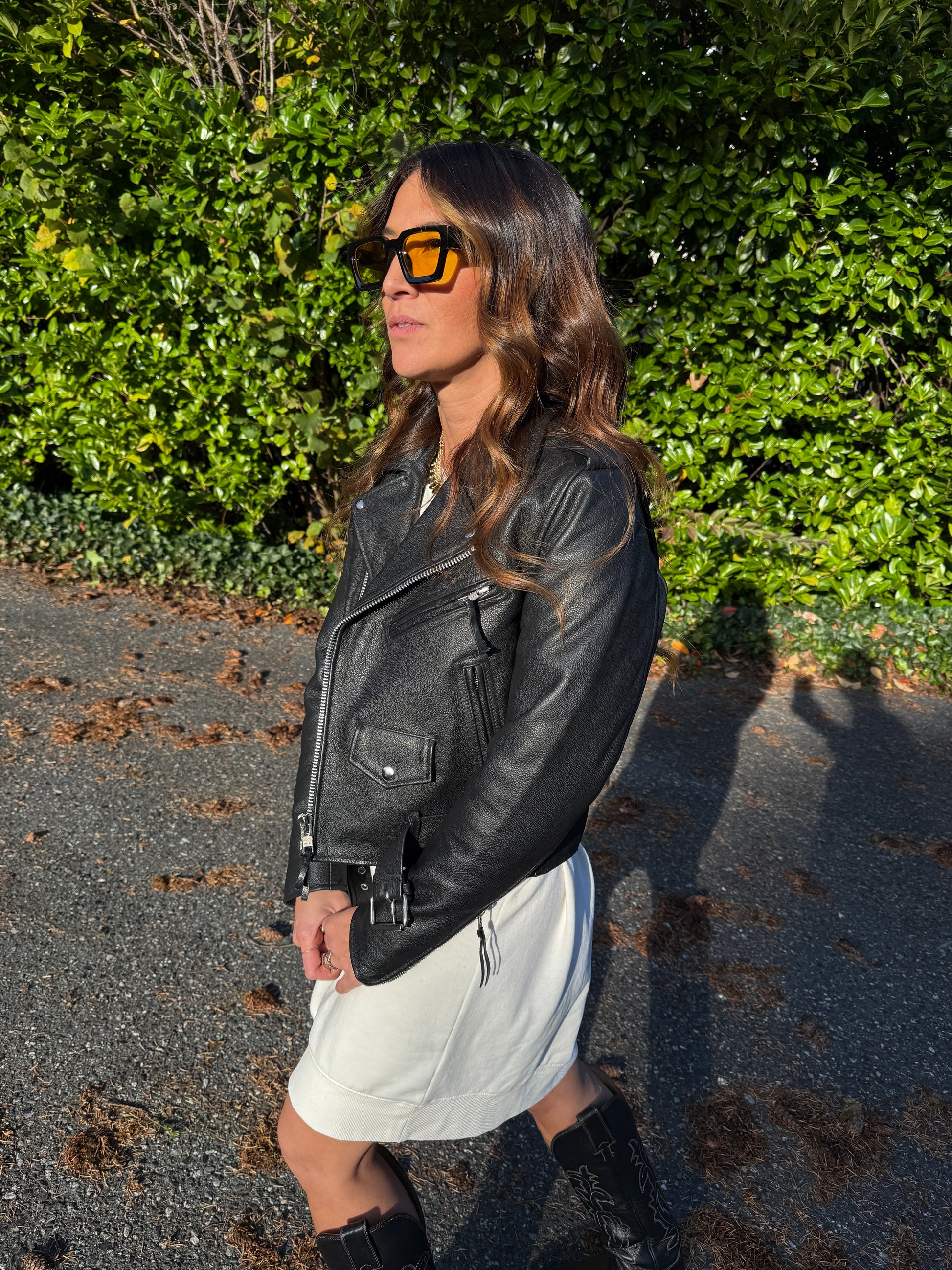 Let's F$cken Party women's leather jacket back view — The Vanishing Ones