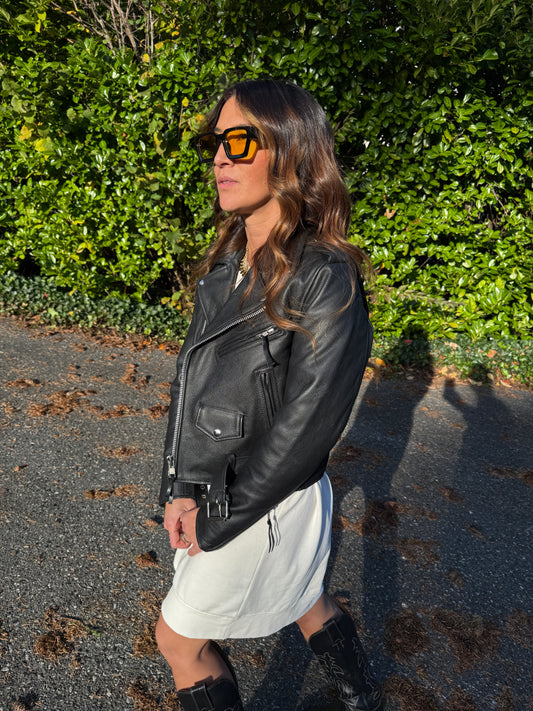 Let's F$cken Party women's leather jacket back view — The Vanishing Ones
